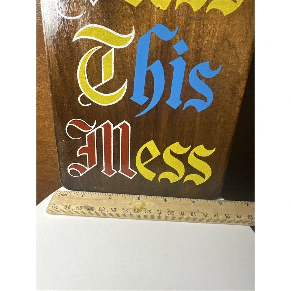 Bless This Mess Wooden Wall Hanging 1970s Home Decor Rustic made In Japan VTG